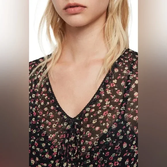 ALLSAINTS Eliana Ditz Floral Top NWT S Pink - Picture 3 of 6